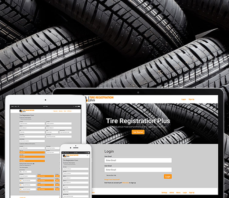 Mockup of Tiremetrix on a tablet, laptop, and smartphone, with tires on the background Mockup of Tiremetrix on a tablet, laptop, and smartphone, with tires on the background