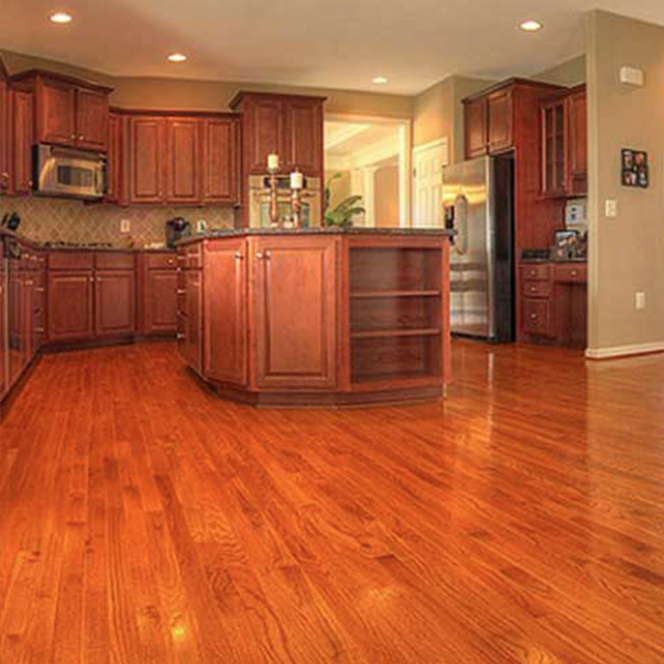 A wooden kitchen inside a house.