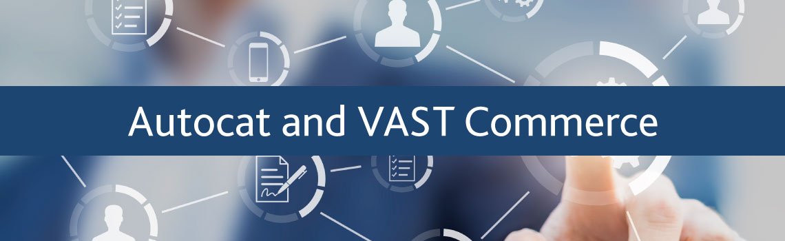 A finger pressing ons a settings tap with a strap that reads Autocat and VAST Commerce