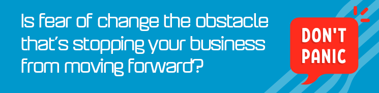 Illustration with a speech bubble written "Don't panic"