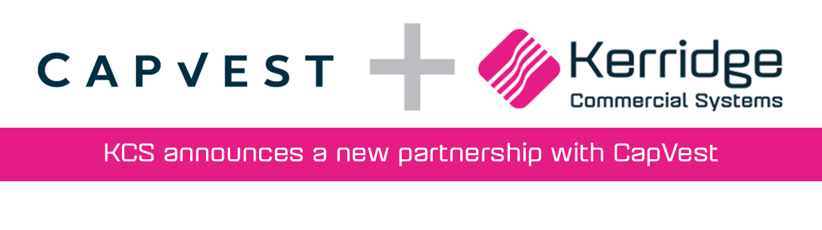 CapVest logo + Kerridge Commercial Systems logo with a copy strap that read KCS announces a new partnership with CapVest